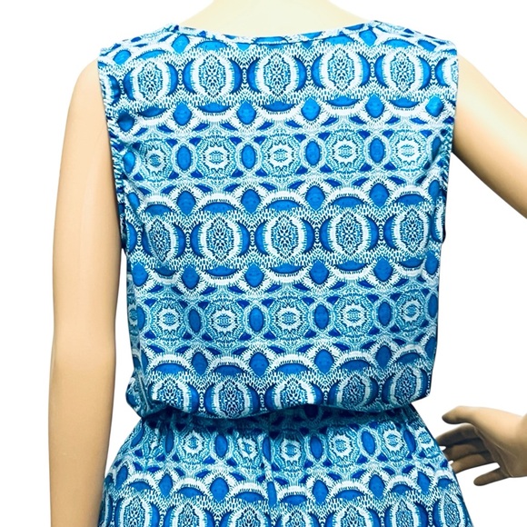 Cabana Life Dress Preppy Blue Geo Cinche/Adjustable/Waist UPF 50+ Cover-Up Sz L - Picture 7 of 12